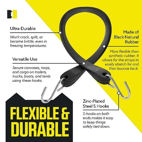 DC Cargo Mall 41" Natural Rubber Tarp Straps with S-Hooks, Pack of 50 | Cold Climate Cargo Securement thumbnail 3