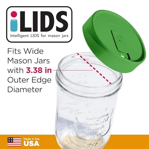 iLIDS Mason Jar Drink Lid, Wide Mouth, Grass Green, 2 Pack, BPA-Free | Spill-Resistant, Reusable & Made in USA thumbnail 2