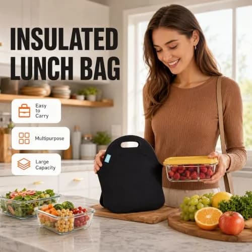 Ofeily Neoprene Lunch Tote Bag 10L (0.35 cu ft) | Insulated, Waterproof, Zippered Lunch Bag for Adults thumbnail 4