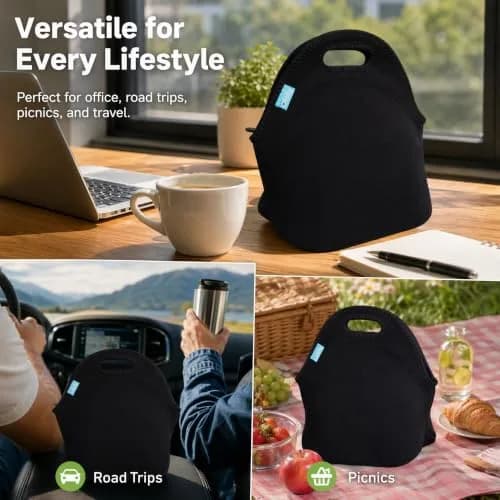Ofeily Neoprene Lunch Tote Bag 10L (0.35 cu ft) | Insulated, Waterproof, Zippered Lunch Bag for Adults thumbnail 6
