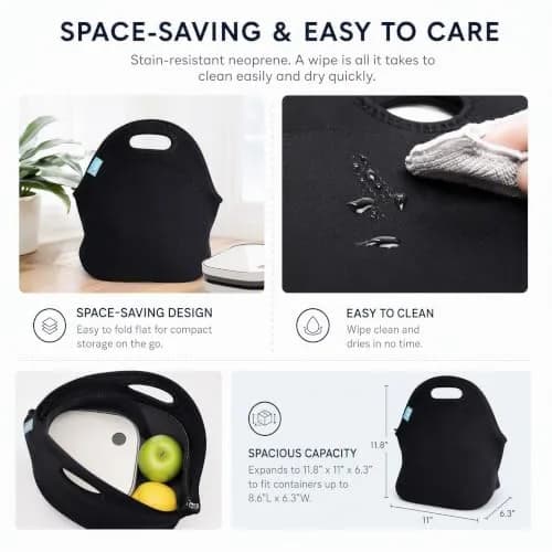 Ofeily Neoprene Lunch Tote Bag 10L (0.35 cu ft) | Insulated, Waterproof, Zippered Lunch Bag for Adults thumbnail 3