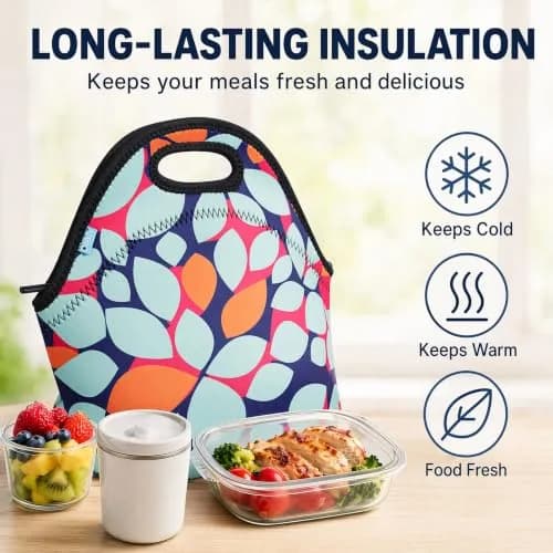 Ofeily Leaf Pattern Insulated Lunch Tote Bag 10L (0.35 cu ft) | Waterproof Neoprene Lunch Bag for Adults thumbnail 3