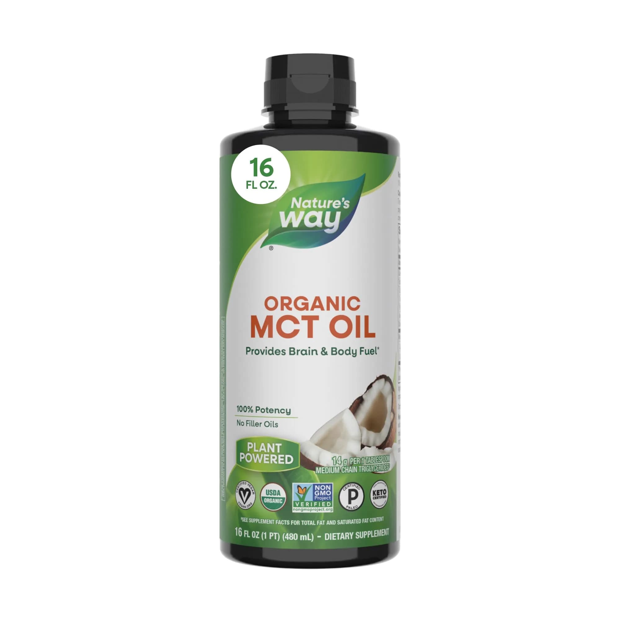 Nature's Way Organic MCT Oil Brain and Body Fuel 473ml (16 Fl Oz) | Keto & Paleo Certified