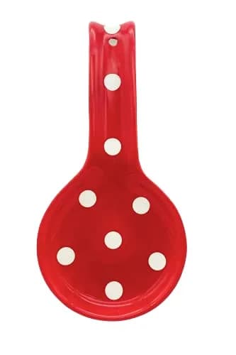 ACK Red Polka Dot Ceramic Spoon Rest | Hand-Painted Utensil Holder for Kitchen Counter, 17.5cm (6.9in) thumbnail 1