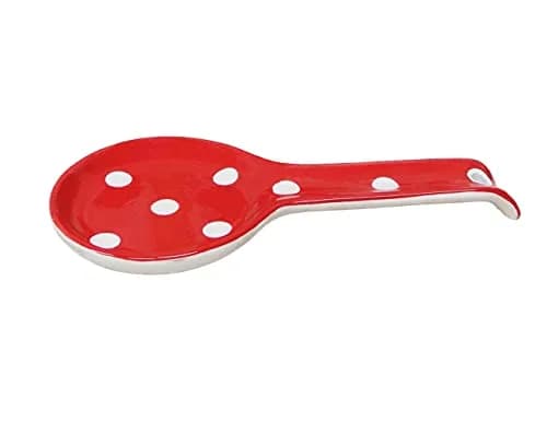 ACK Red Polka Dot Ceramic Spoon Rest | Hand-Painted Utensil Holder for Kitchen Counter, 17.5cm (6.9in) thumbnail 2