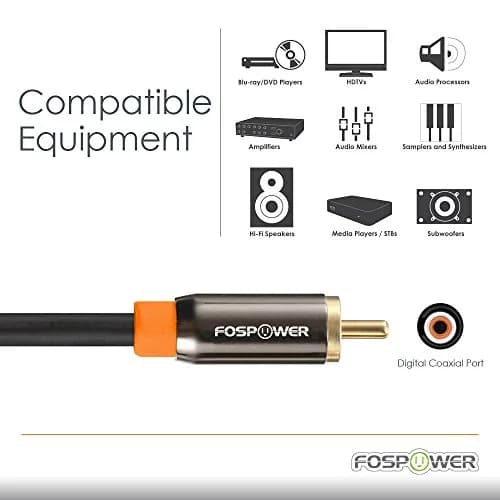 FosPower Digital Coaxial Audio Cable 3m (10ft) | Premium S/PDIF RCA Male to Male for Home Theater, HDTV, Subwoofer, Hi-Fi Systems thumbnail 3