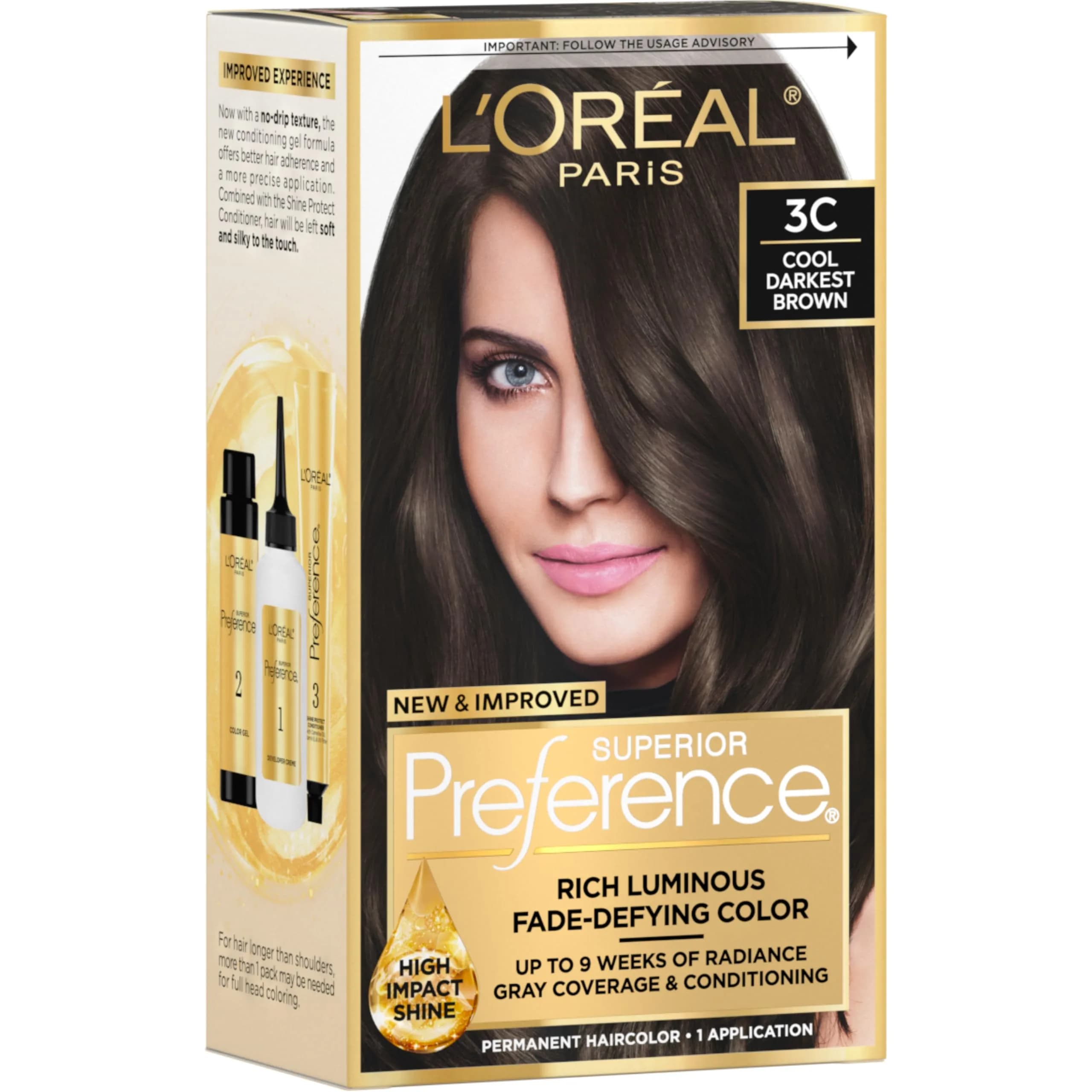 L'Oreal Paris Superior Preference Cool Darkest Brown 3C Permanent Hair Color, 1 Count
