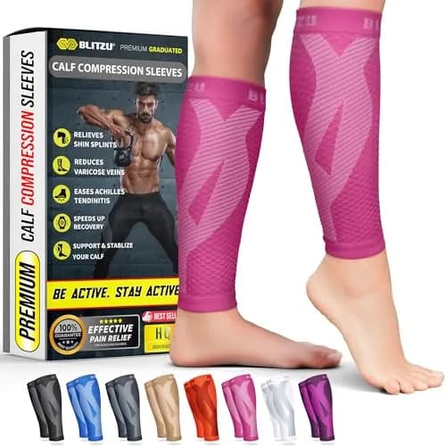 BLITZU Pink Calf Compression Sleeves - Small/Medium for Shin Splints & Varicose Veins thumbnail 1