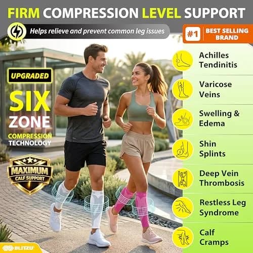 BLITZU Pink Calf Compression Sleeves - Small/Medium for Shin Splints & Varicose Veins thumbnail 2
