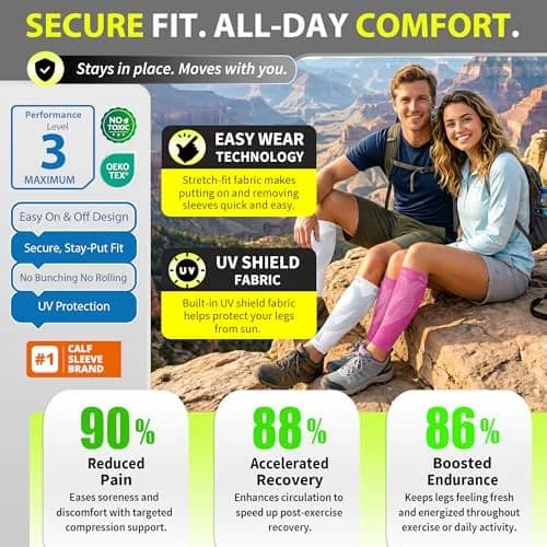 BLITZU Calf Compression Sleeves with Kinesiology Strips for Men & Women, 2.27 kg (5 lb) | Orthopedic Brace thumbnail 5