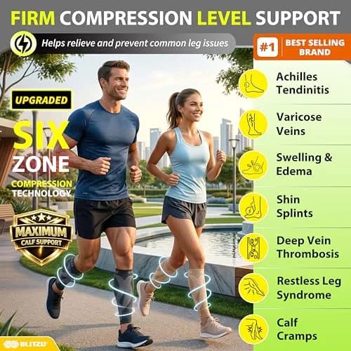 BLITZU Calf Compression Sleeves Black Large/X-Large | Orthopedic Brace for Shin Splints & Varicose Veins thumbnail 2