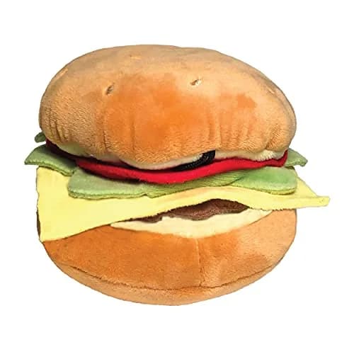 Huxley & Kent Hamburger Squeaky Dog Toy, Large 15.29 cm (6 in) | Soft Plush with Squeaker for Indoor Play & Fetch thumbnail 1