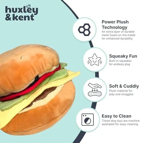 Huxley & Kent Hamburger Squeaky Dog Toy, Large 15.29 cm (6 in) | Soft Plush with Squeaker for Indoor Play & Fetch thumbnail 4