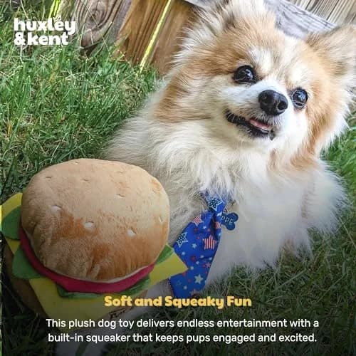 Huxley & Kent Hamburger Squeaky Dog Toy, Large 15.29 cm (6 in) | Soft Plush with Squeaker for Indoor Play & Fetch thumbnail 6