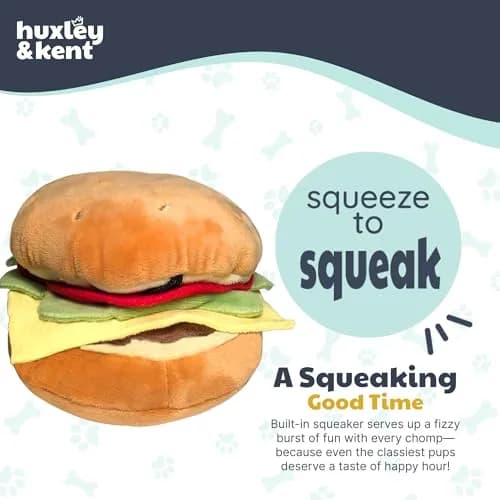 Huxley & Kent Hamburger Squeaky Dog Toy, Large 15.29 cm (6 in) | Soft Plush with Squeaker for Indoor Play & Fetch thumbnail 7