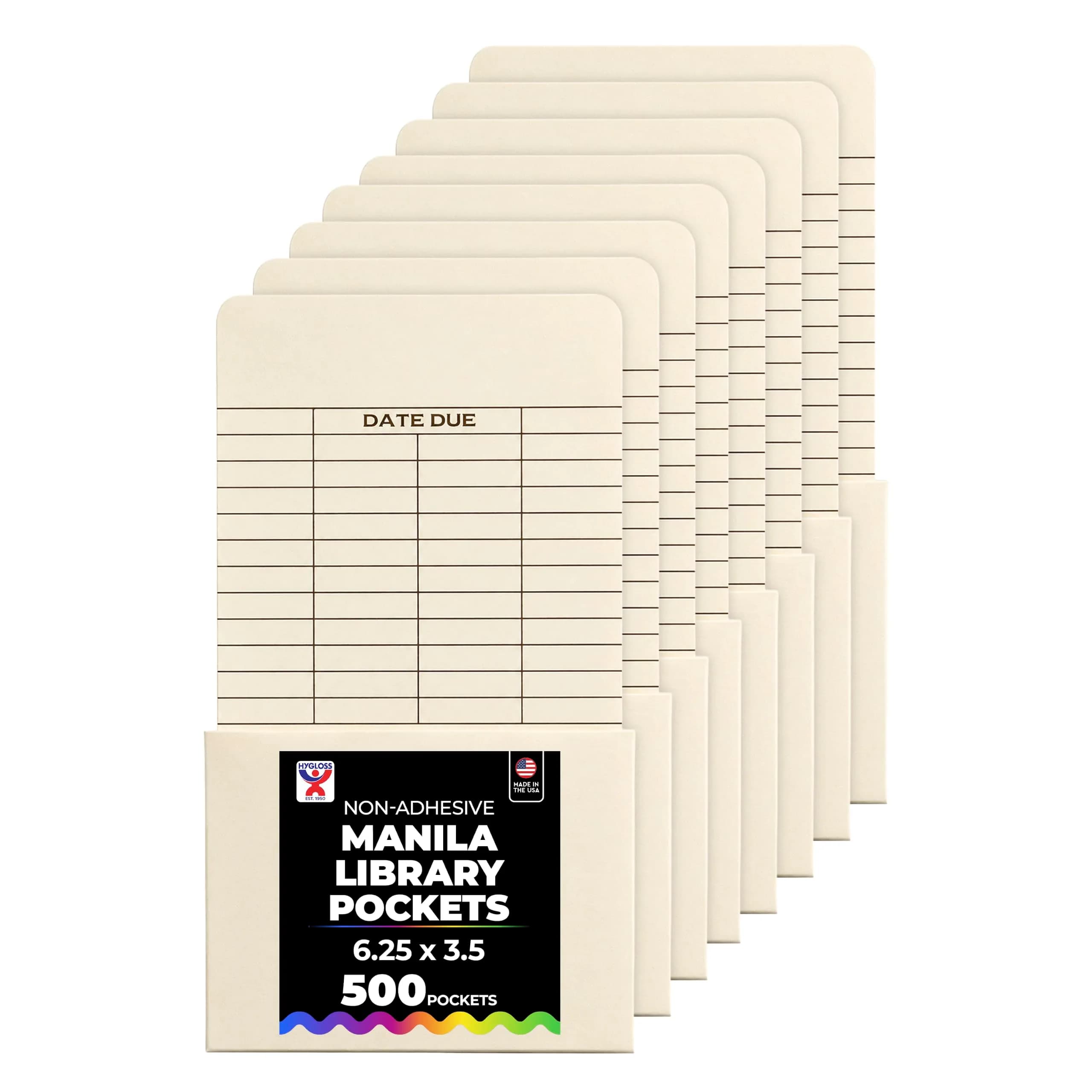 Hygloss Manila Library Pockets Self-Adhesive 4.5 x 3.5 Inches (40 Pack) | Acid-Free Paper for Lasting Organization — 6.25 x 3.5 Inches