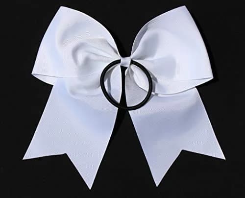Kenz Laurenz Jumbo 7" Cheer Bows with Ponytail Holder, 10 Pack White | Handmade Grosgrain Ribbon Sports Elastics for Teens & Women thumbnail 3