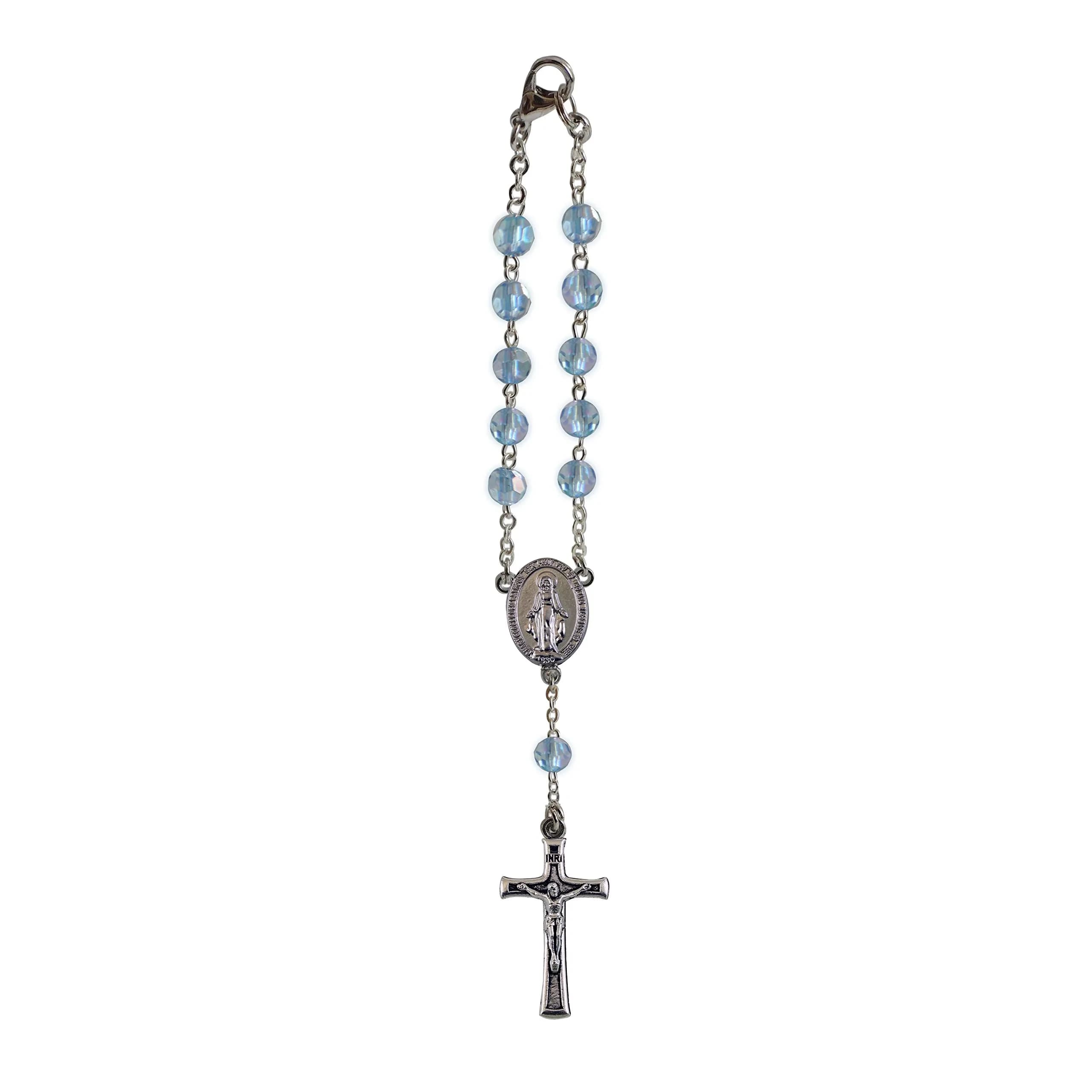 Cathedral Art July/Ruby Birthstone Car Rosary with Hanging Hook | 15.24cm (6in) Length — March/Aquamarine