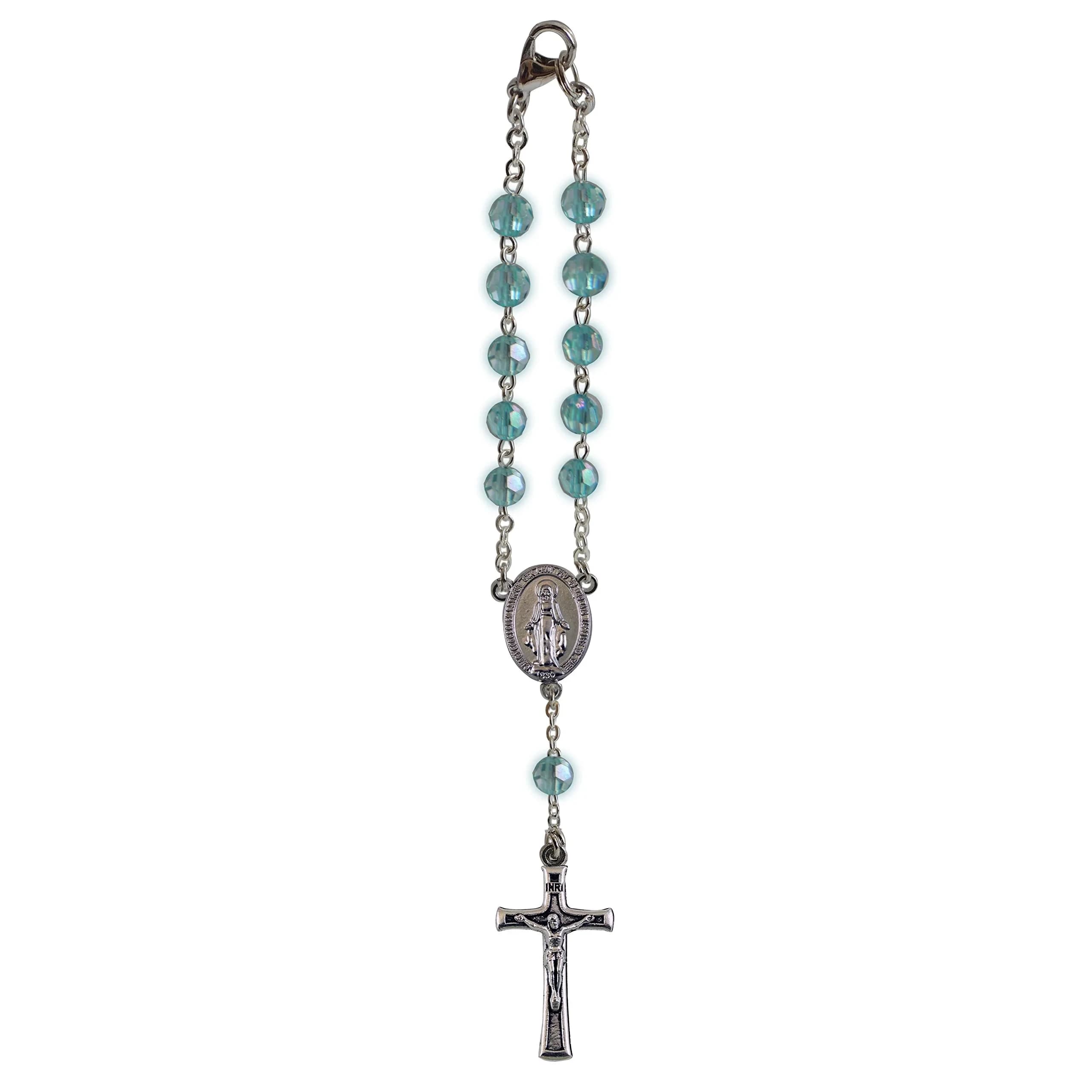 Cathedral Art July/Ruby Birthstone Car Rosary with Hanging Hook | 15.24cm (6in) Length — December/Blue Zircon