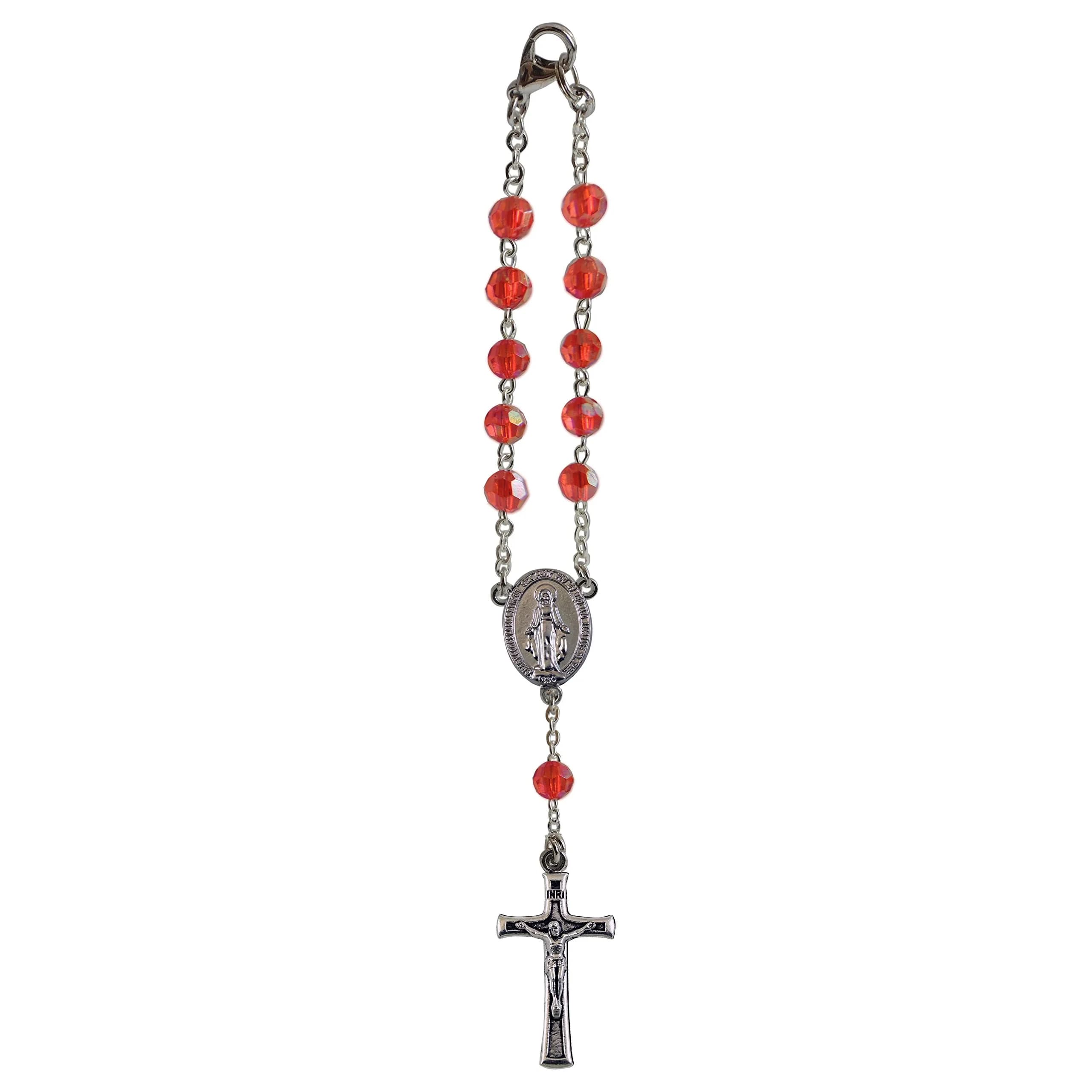 Cathedral Art July/Ruby Birthstone Car Rosary with Hanging Hook | 15.24cm (6in) Length - main product image