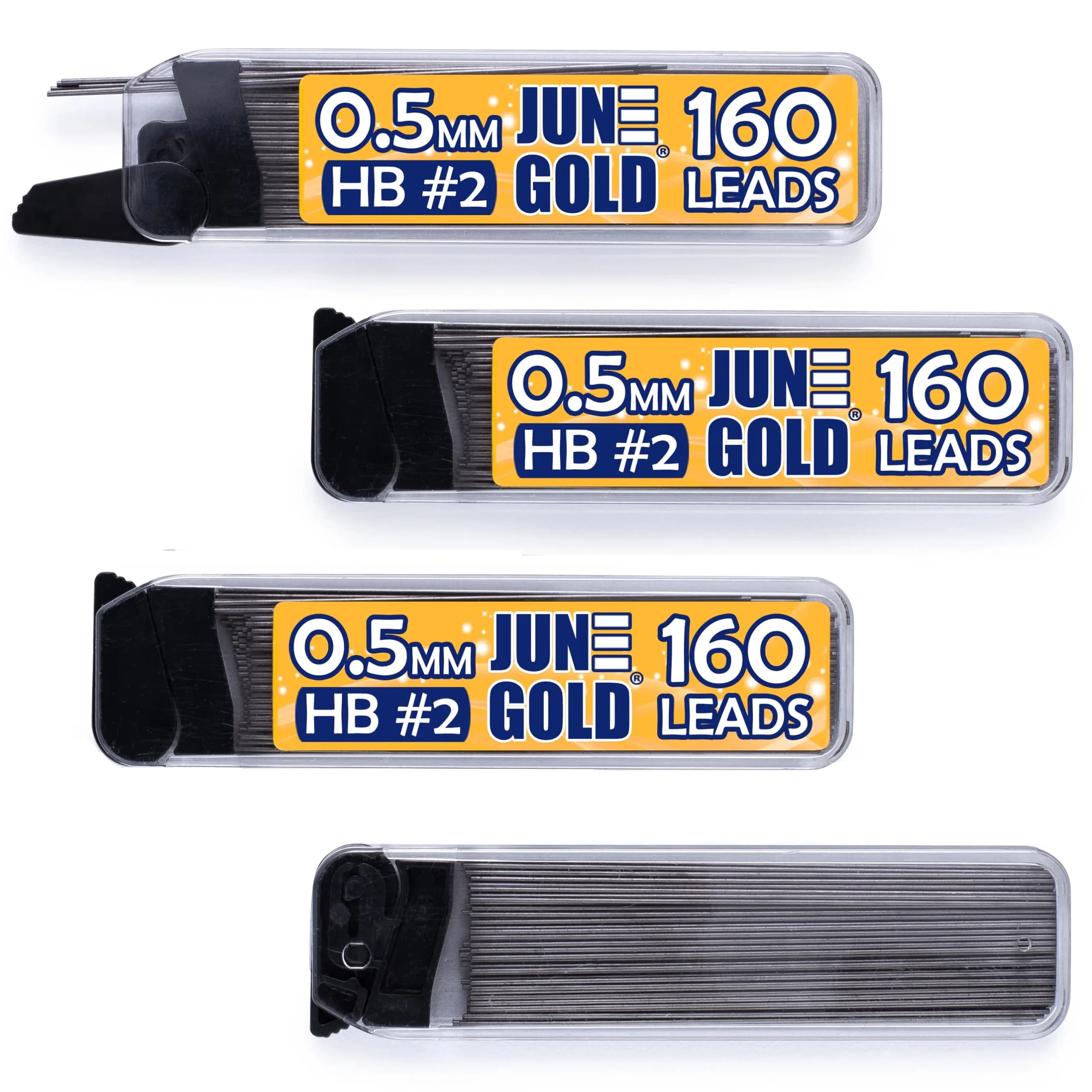June Gold 0.5mm HB Graphite Lead Refills, 120mm Length, Break Resistant (18 Count)