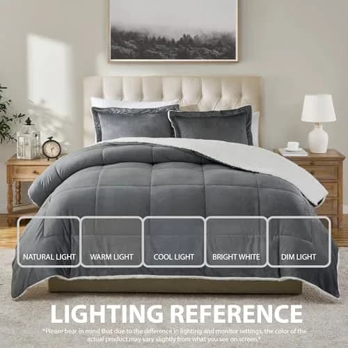 Cathay Home Twin Comforter Set, Reversible Micromink Sherpa, Pewter | All-Season Lightweight Bedding thumbnail 4