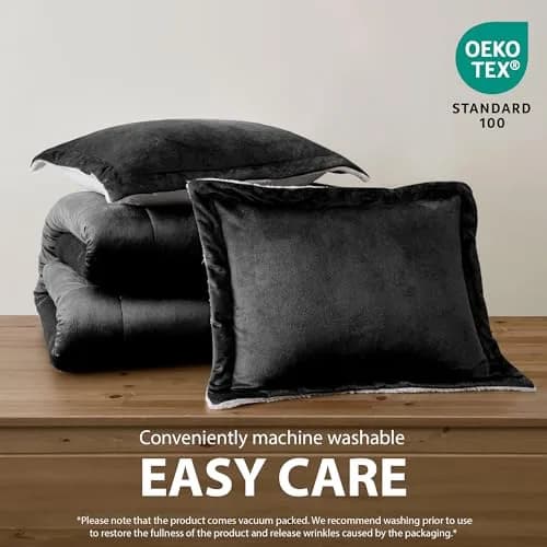 Cathay Home Twin Comforter Set, Reversible Micromink Sherpa, Black | All-Season Lightweight Comforter thumbnail 6