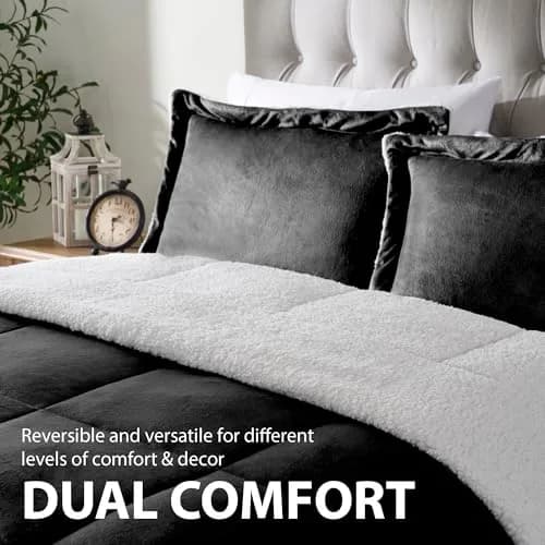 Cathay Home Twin Comforter Set, Reversible Micromink Sherpa, Black | All-Season Lightweight Comforter thumbnail 2