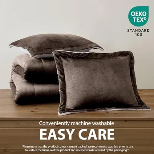 Cathay Home Twin Comforter Set, Reversible Micromink Sherpa, Chocolate | All-Season Cozy Bedding thumbnail 6