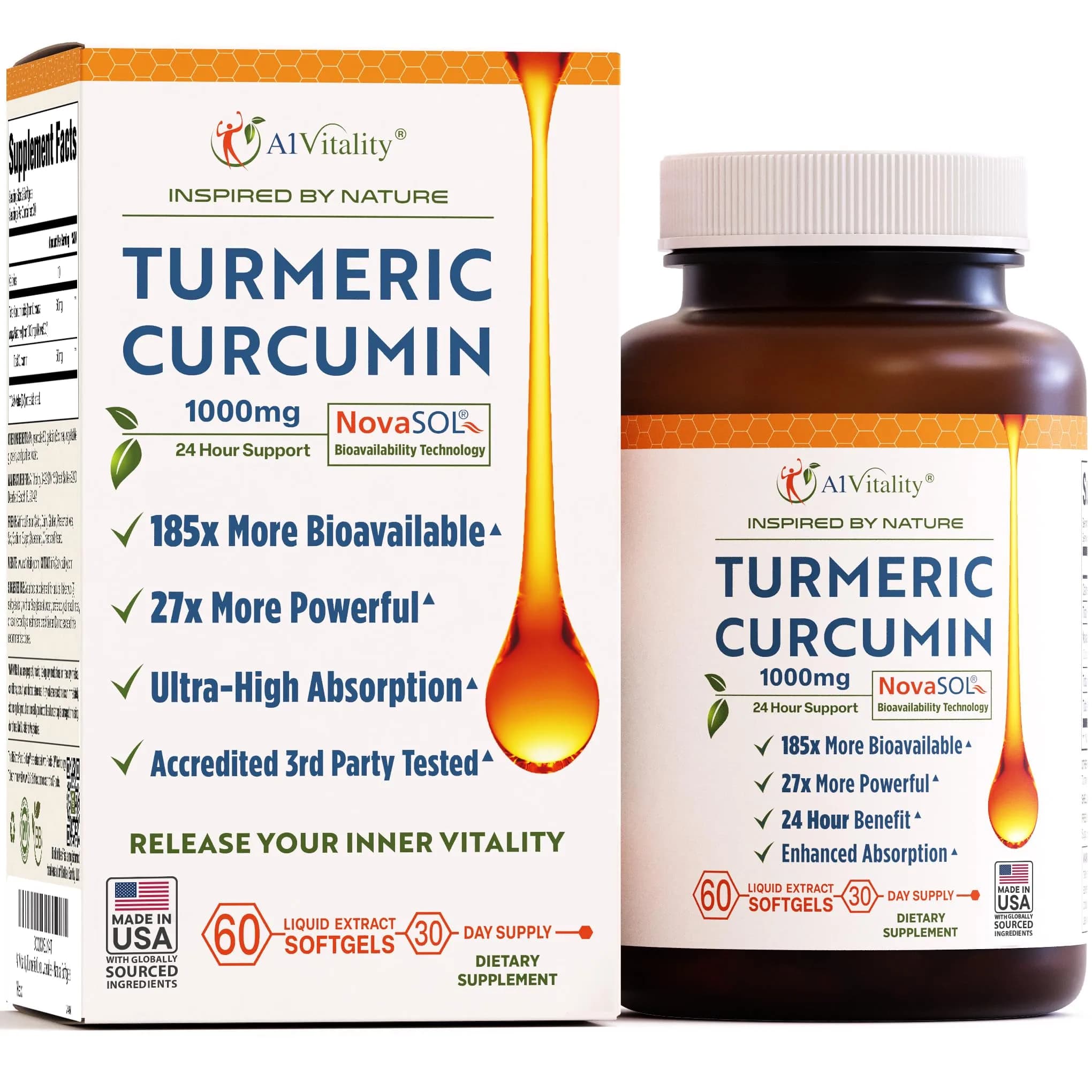 A1Vitality NovaSOL Turmeric Curcumin 1000mg | Clinically Proven 185x Higher Absorption for Joint & Overall Wellness - main product image
