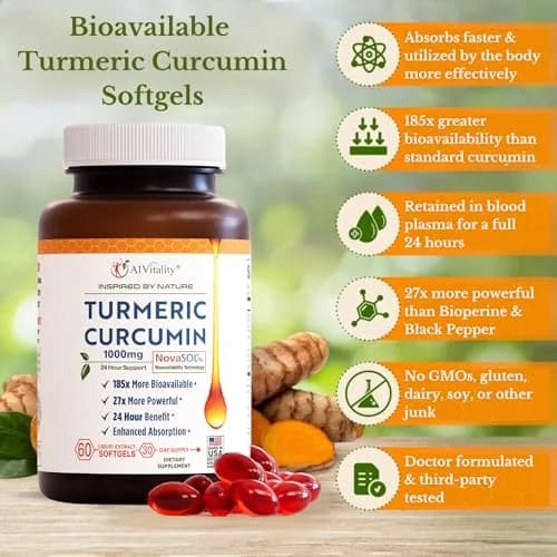 A1Vitality NovaSOL Turmeric Curcumin 1000mg | Clinically Proven 185x Higher Absorption for Joint & Overall Wellness thumbnail 4