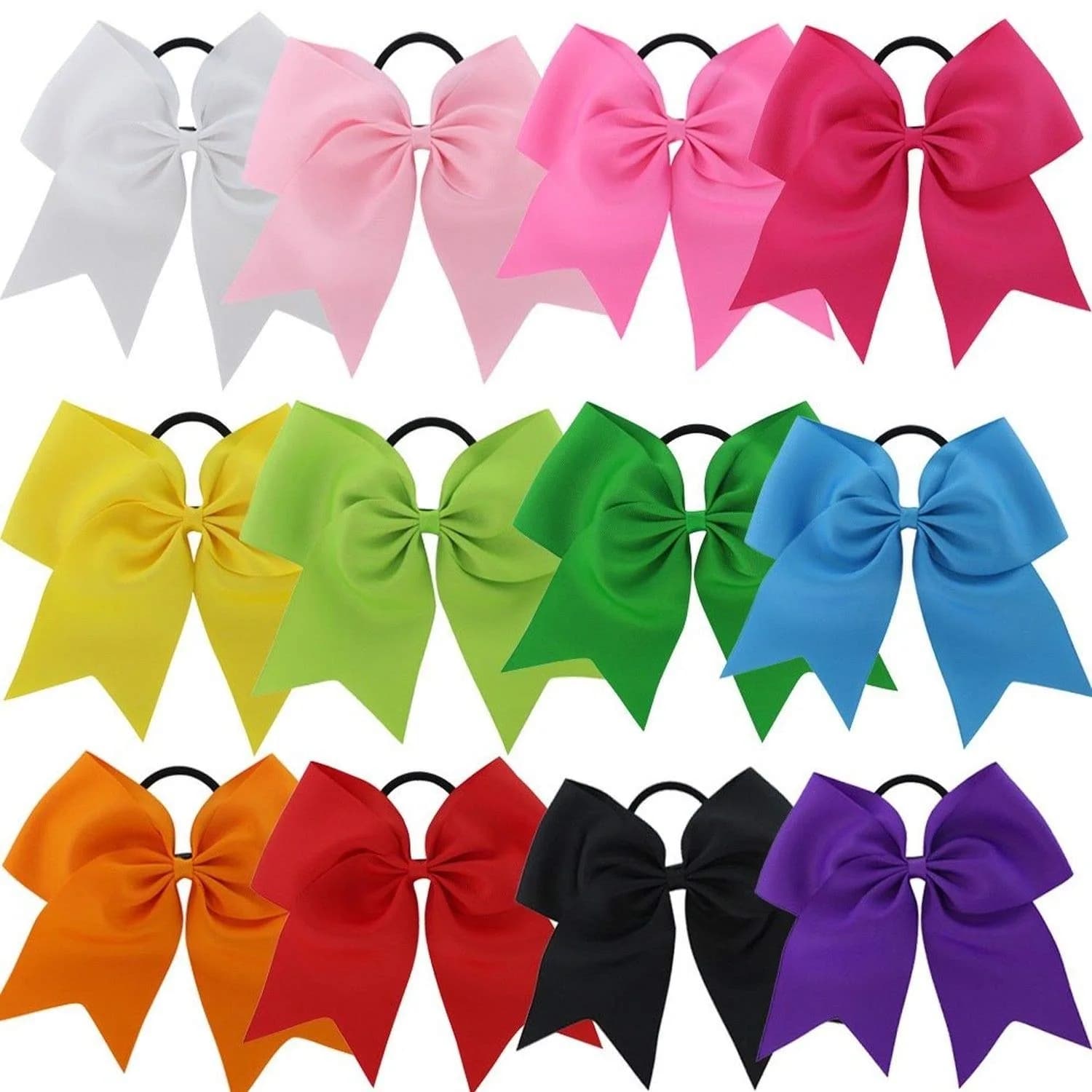 Kenz Laurenz Jumbo 7-inch Cheer Bows with Elastic Ties, 10-Pack Assorted Colors | Handmade Hair Accessories for Teens & Women - main product image