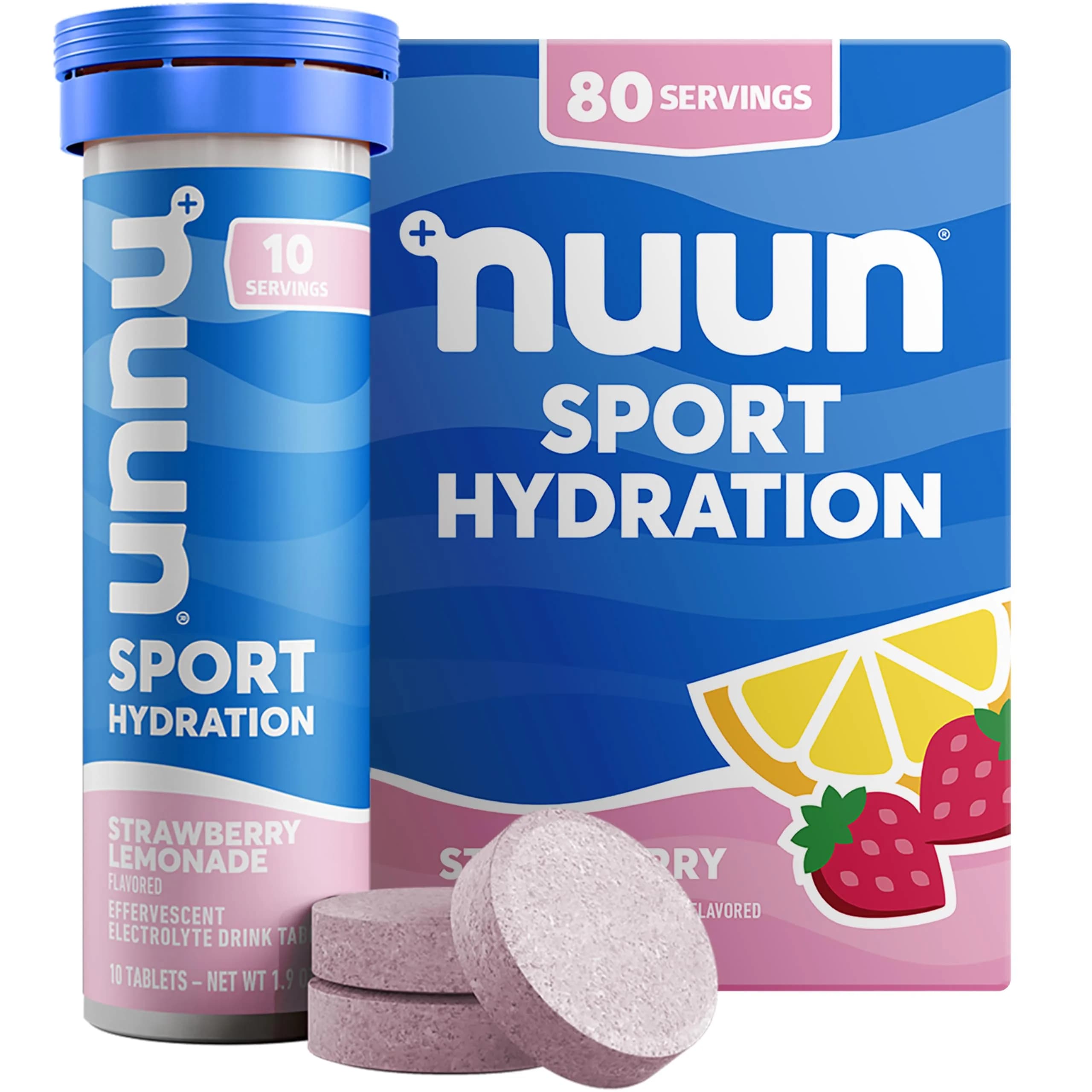 Nuun Sport Electrolyte Tablets Fruit Punch Flavor 80 Count | Hydration Support with 5 Essential Electrolytes — Strawberry Lemonade