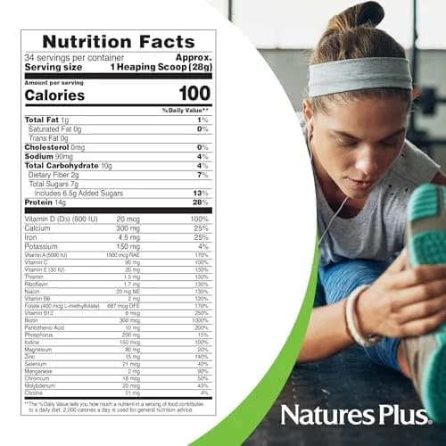 NaturesPlus Spiru-Tein, Chocolate - 2.1 lb - Plant-Based Protein with Spirulina, Vegetarian, Non-GMO thumbnail 5