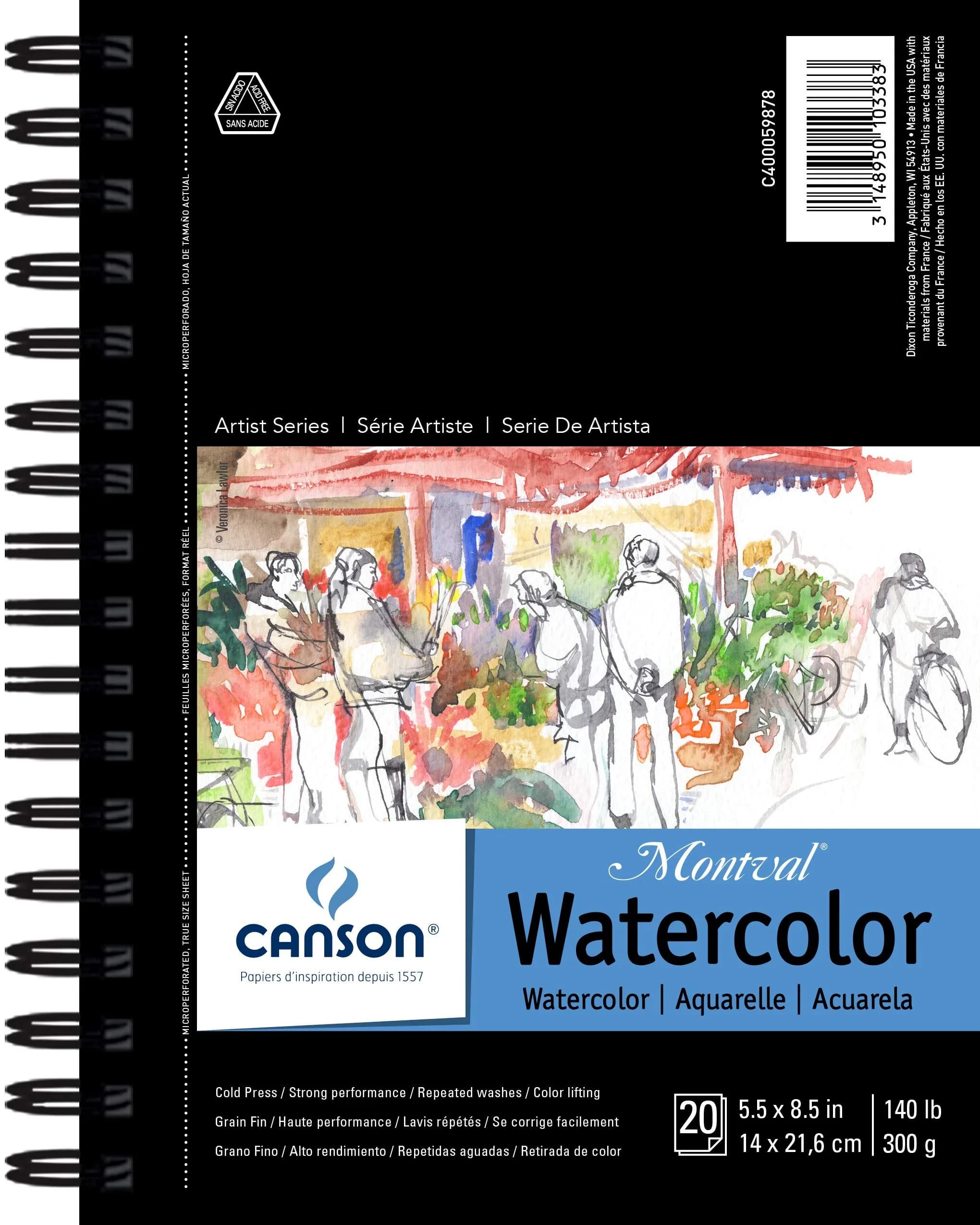 Canson Artist Series Montval Watercolor Paper Pad, 5.5" x 8.5" | Cold Press, 20 Sheets, 140lb/300g - main product image