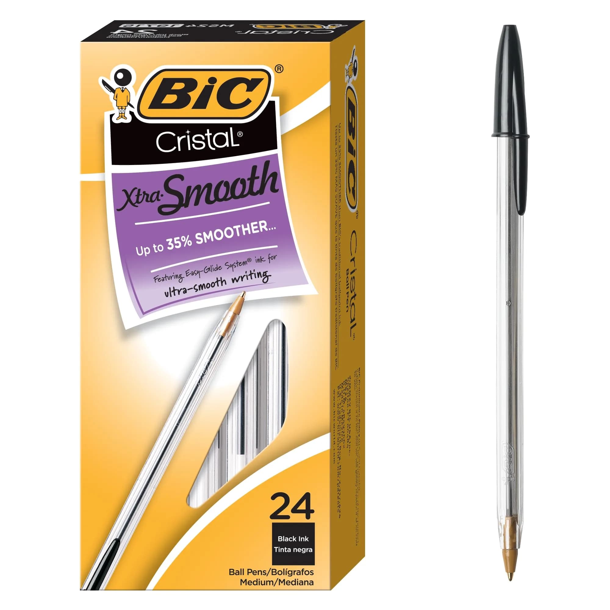 BIC Cristal Xtra Bold Ballpoint Pens, 1.6 mm, Assorted Colors, 24-Count Pack | Smooth Ink Flow for Color-Coded Notes — Black Ink