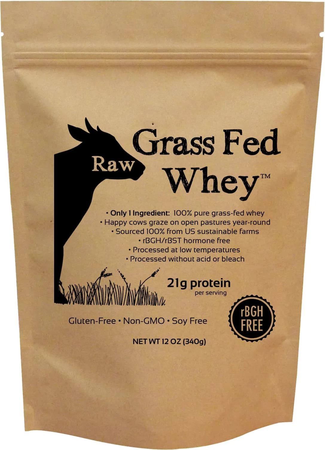 Raw Organic Whey Grass Fed Protein Powder Unflavored 0.93 kg (2 lb) | 100% Pure Single Ingredient — 12 Ounce