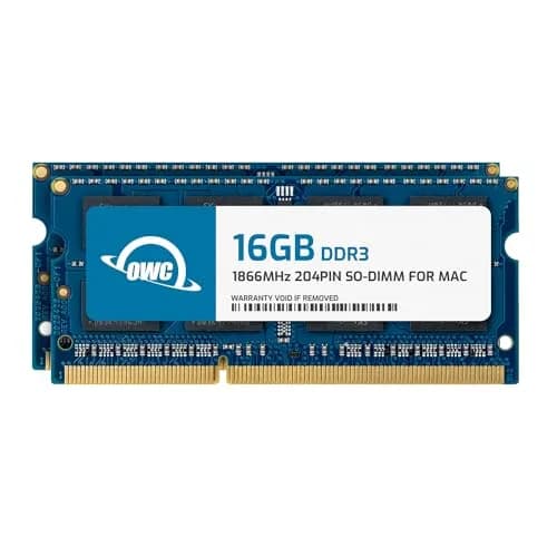 OWC 32GB (2x16GB) DDR3 PC3-14900 1866MHz SO-DIMM RAM for iMac & Laptops | 1.35V Non-ECC Dual Rank thumbnail 1