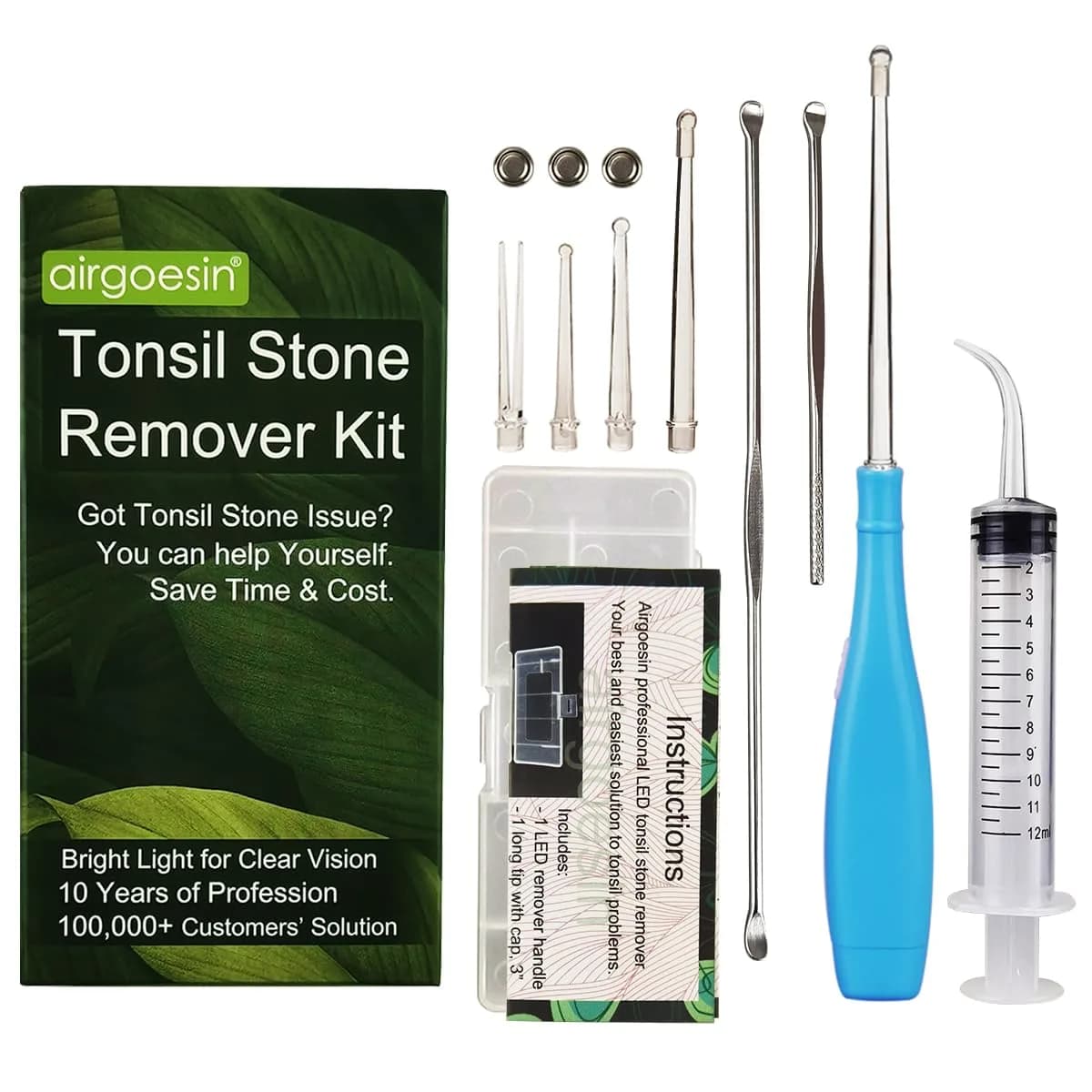airgoesin Upgraded Tonsil Stone Remover Tool Blue 7 Piece Set | Removes Annoying Tonsil Stones & Bad Breath — Blue