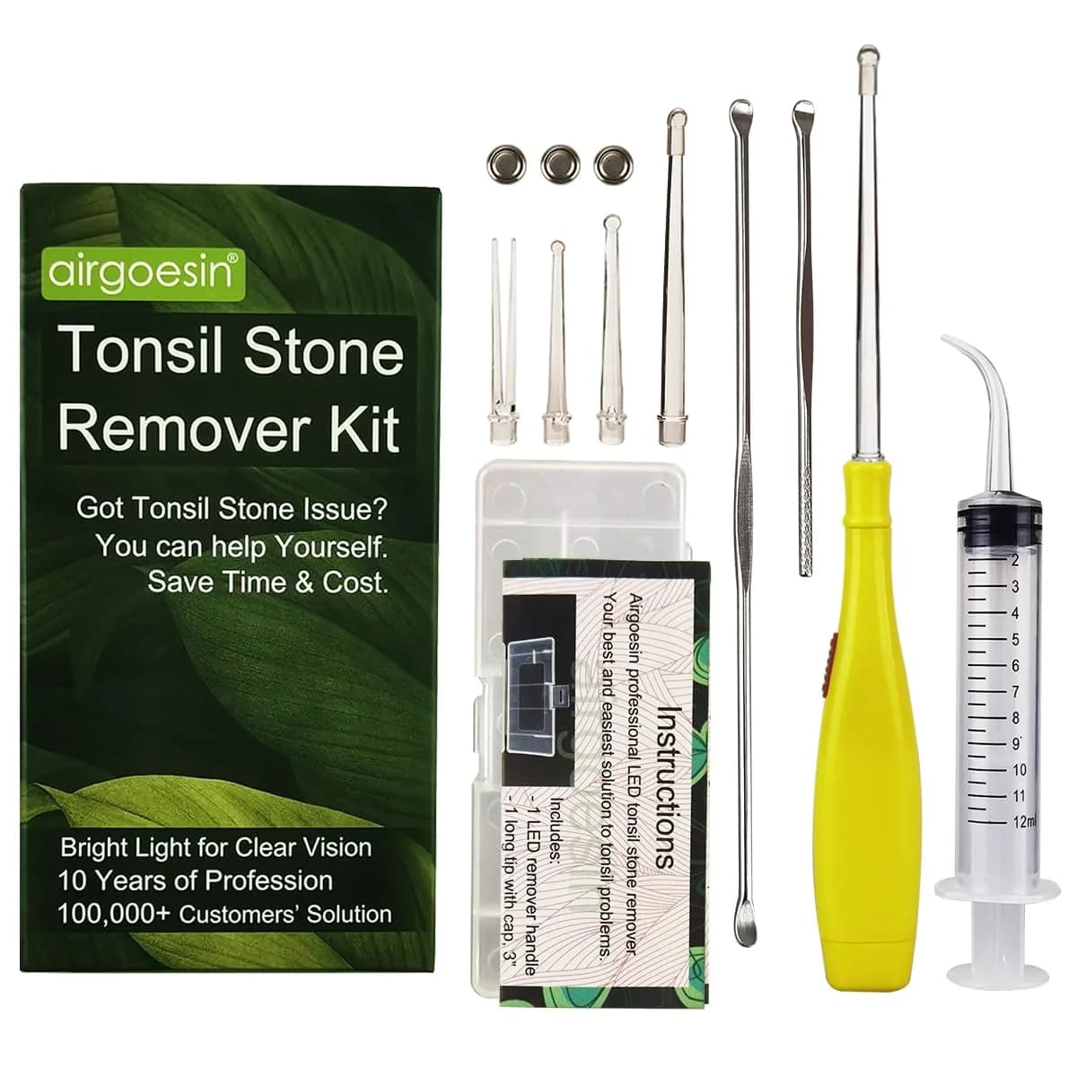 airgoesin Upgraded Tonsil Stone Remover Tool Blue 7 Piece Set | Removes Annoying Tonsil Stones & Bad Breath — Yellow