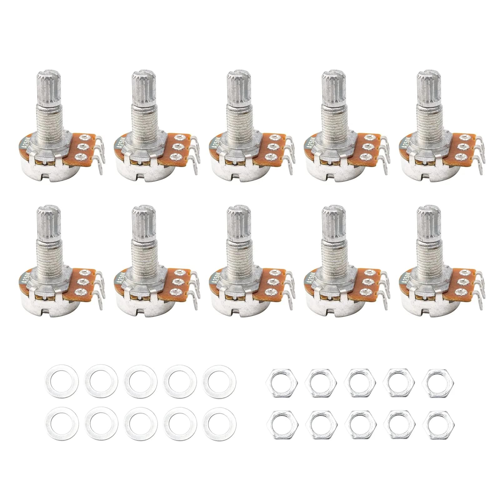 Swhmc A500K Ohm Guitar Potentiometer 1/4" Split Shaft 10-Pack | Volume Tone Control — A250K
