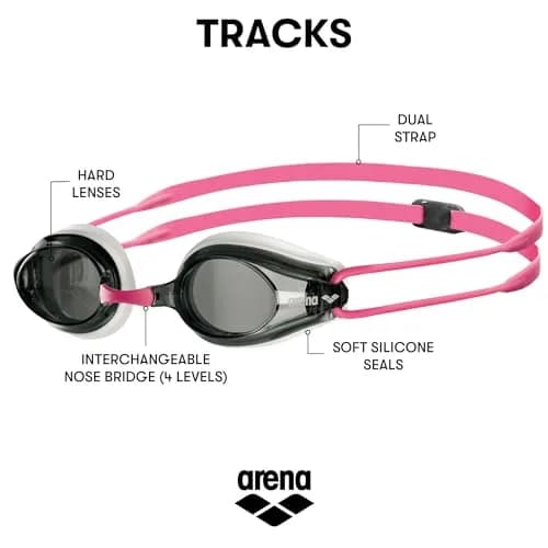 ARENA Tracks Unisex Adult Racing Swim Goggles FINA-Approved Anti-Fog Non-Mirror Lens, White/Smoke/Fuchsia | Competitive Swimming Essential thumbnail 2