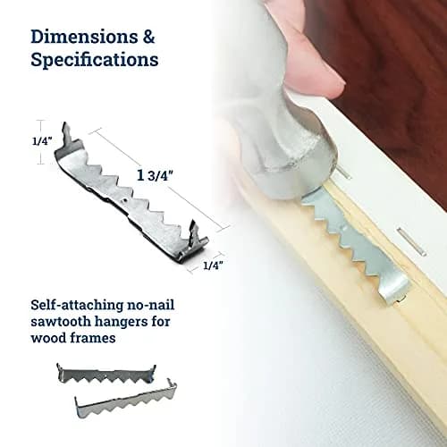 Picture Hang Solutions Sawtooth Picture Hangers, 100 Pack, 1.75" x 0.25", Silver | Holds up to 10 lb thumbnail 2