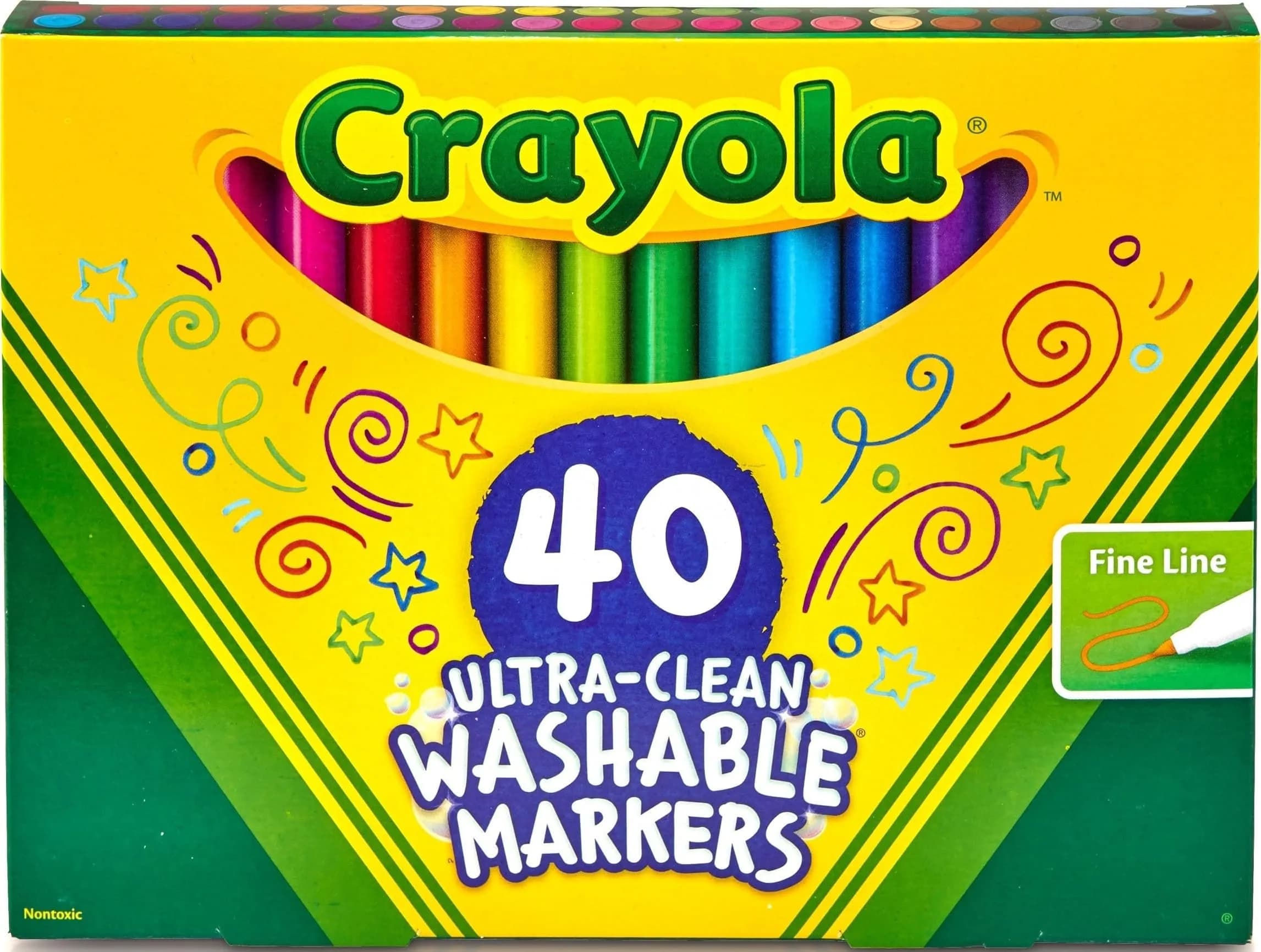 Crayola Ultra Clean Washable Markers (40ct) | Non-Toxic Fine Line Art Supplies for Kids Ages 3+