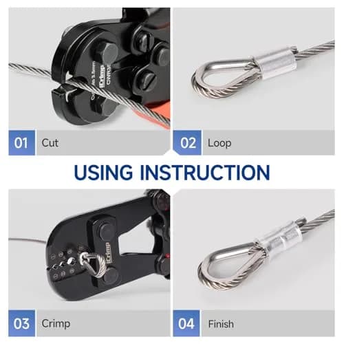 IWISS Wire Rope Crimper IWS-1608M 3/64" to 1/8" | Heavy Duty Steel Tool for Railings & Cables thumbnail 3
