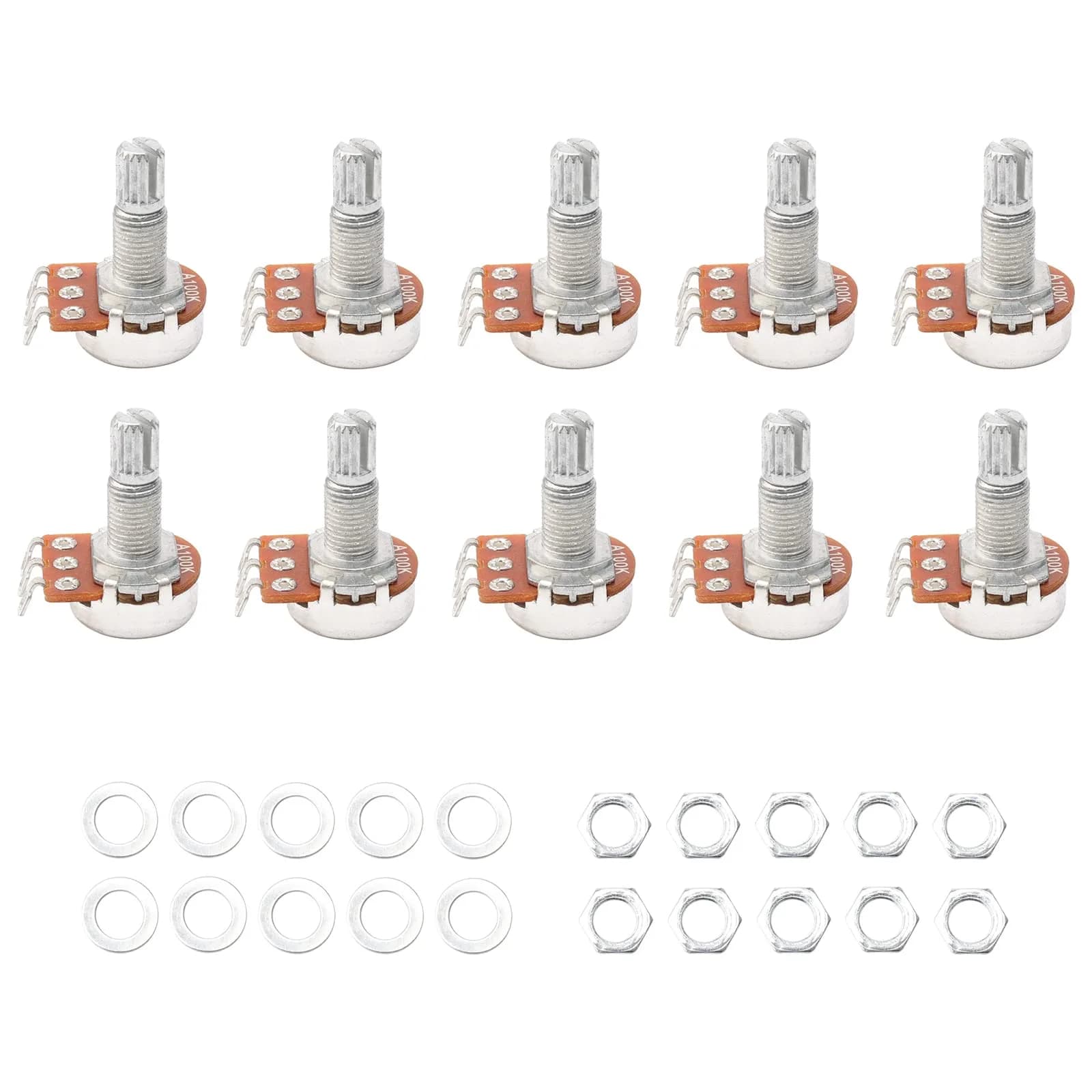 Swhmc A500K Ohm Guitar Potentiometer 1/4" Split Shaft 10-Pack | Volume Tone Control — A100K