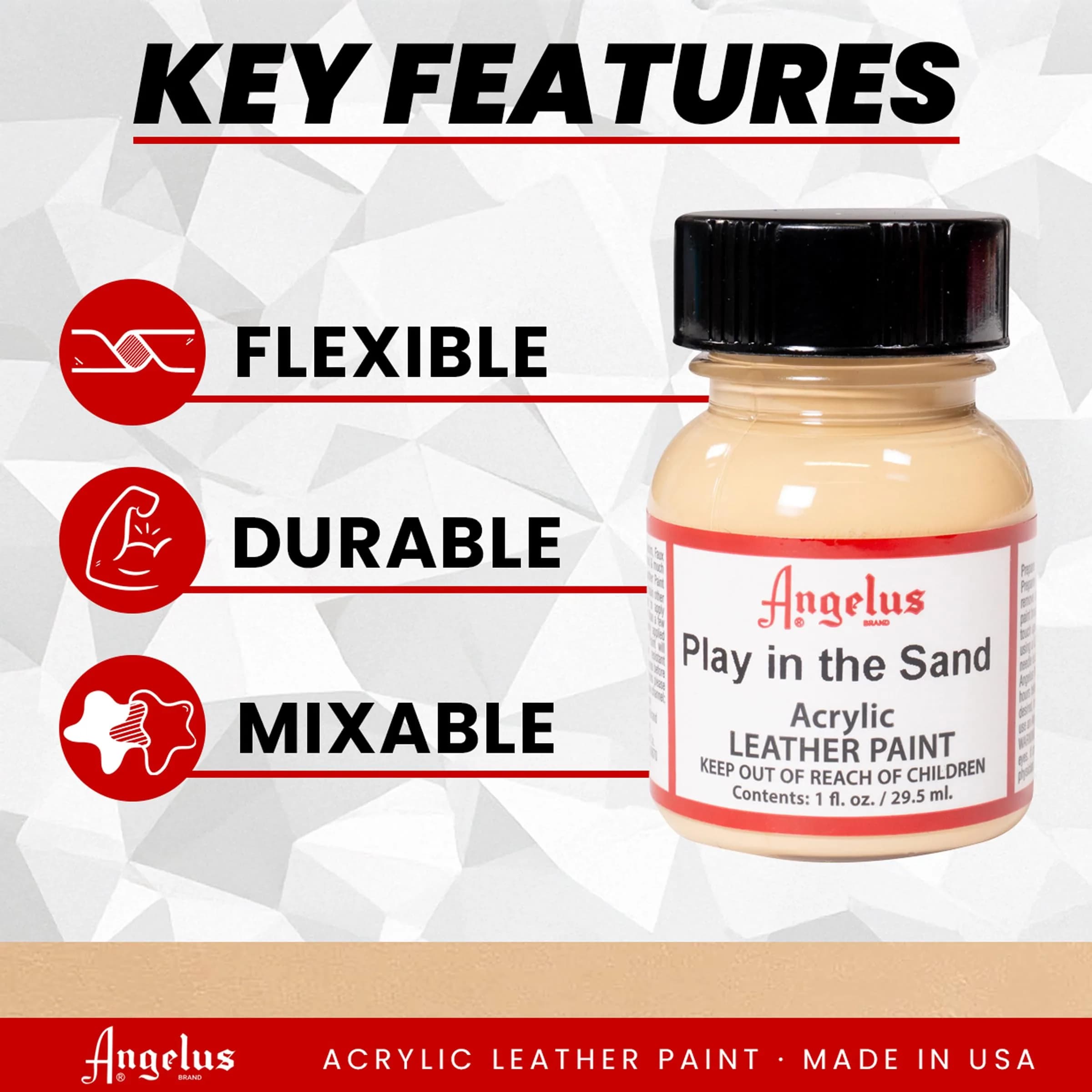 Angelus Acrylic Leather Paint, Play in The Sand, 1 Fl Oz (29.57 ml) | Non-Toxic & Water-Based thumbnail 2