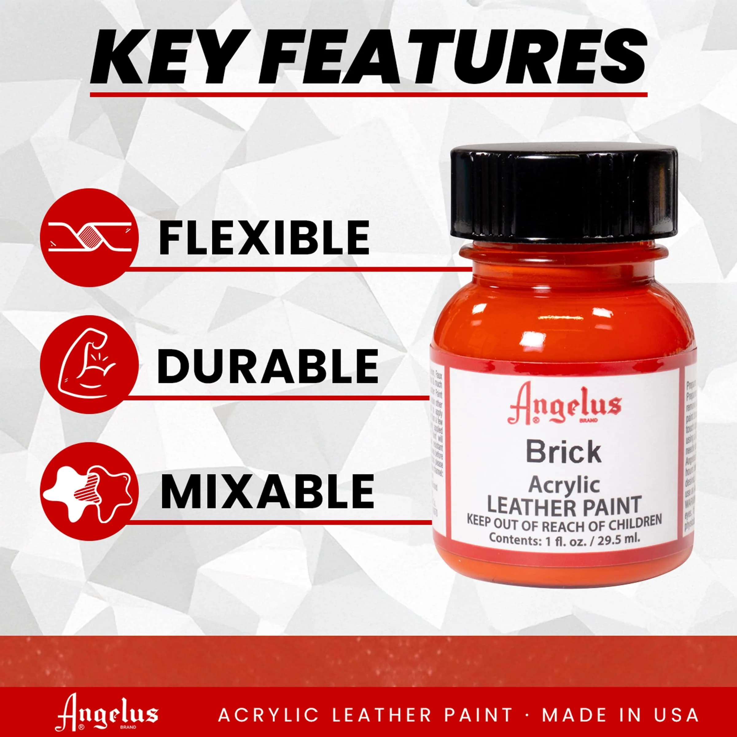 Angelus Acrylic Leather Paint, Brick Color, 1 Fl Oz (30ml) | USA-Sourced Craft Paint thumbnail 2