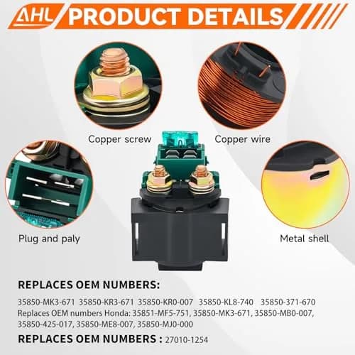 AHL Starter Solenoid Relay for Kawasaki EX250 Ninja 250R 1986-2012 | Copper & EPDM Material thumbnail 4