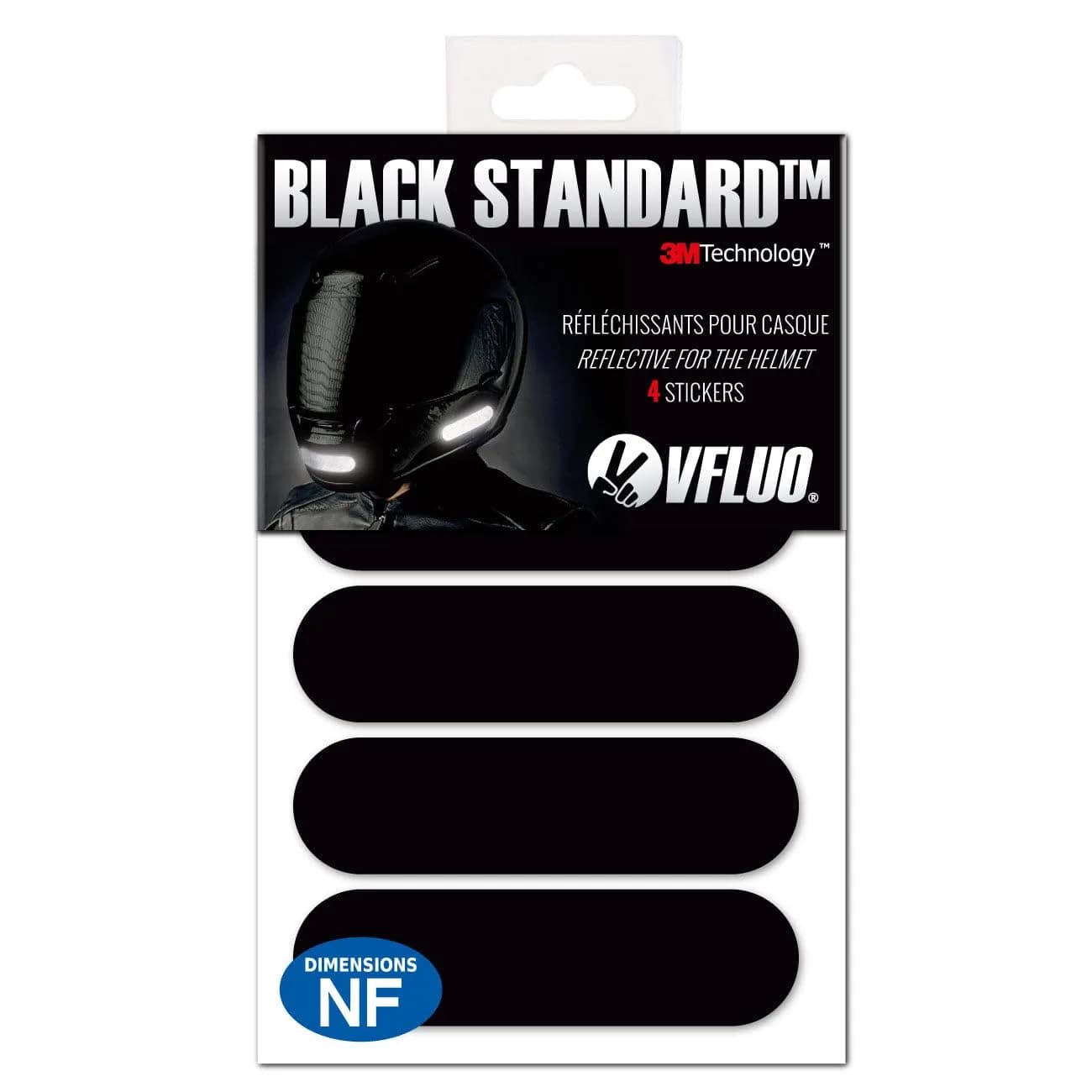 VFLUO Black Standard™ Helmet Stickers Kit of 4 | 3M™ Retro-Reflective, Discreet Black by Day, White Visibility at Night